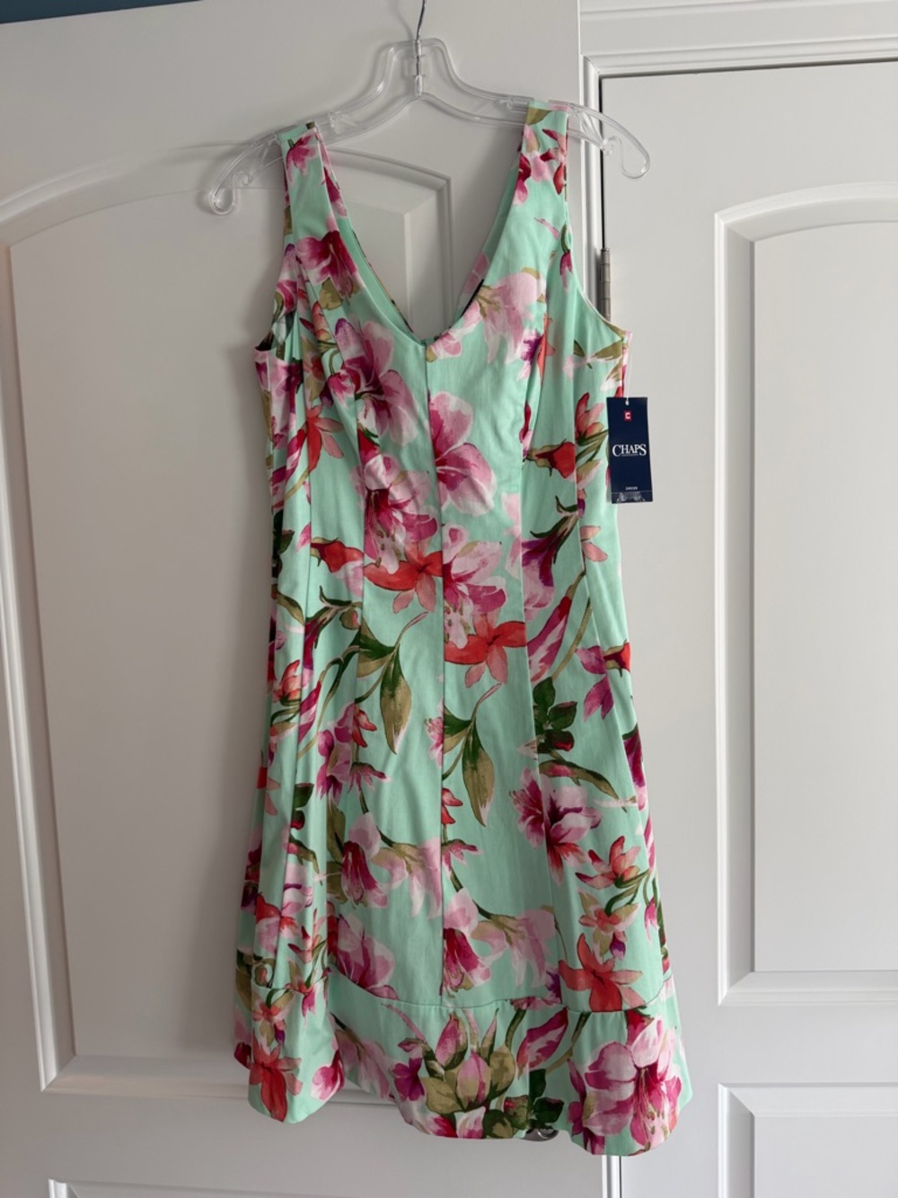 Chaps Mint Floral V-Neck A-Line Dress